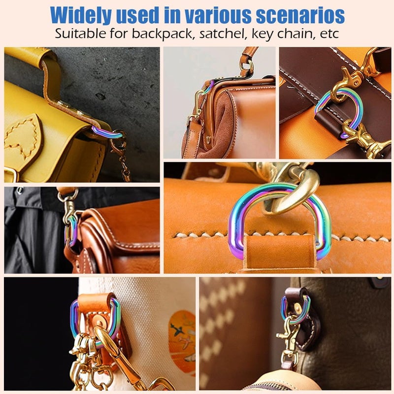 PECMER 20mm Rainbow D-ring Buckles-10 PCS Zinc Alloy D Rings 3/4 inch Metal D-Shape Buckle Clips-Non-welded Purse Hardware for Bag Making Webbing - Image 3